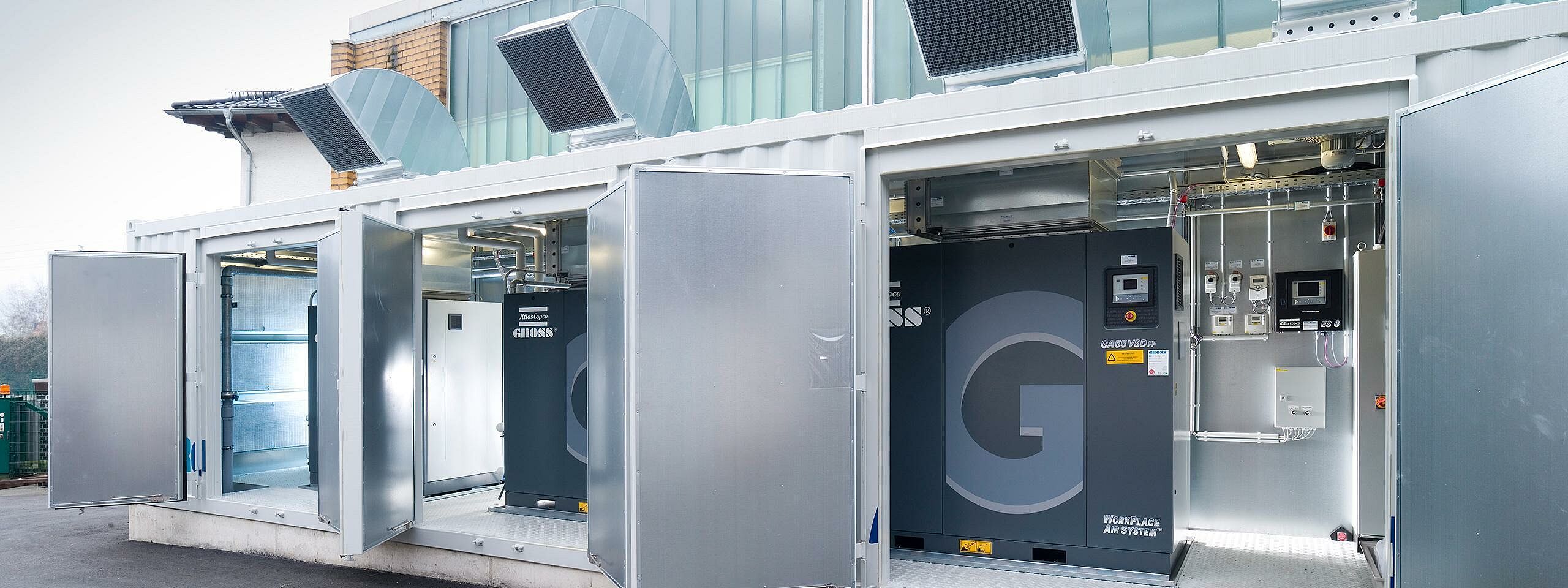 Drucklufttechnik und Kompressoren in einem Container